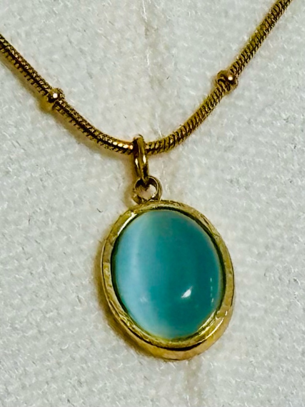 Blue Cat’s Eye Pendant 18K Gold-Plated Beaded Snake Chain Necklace